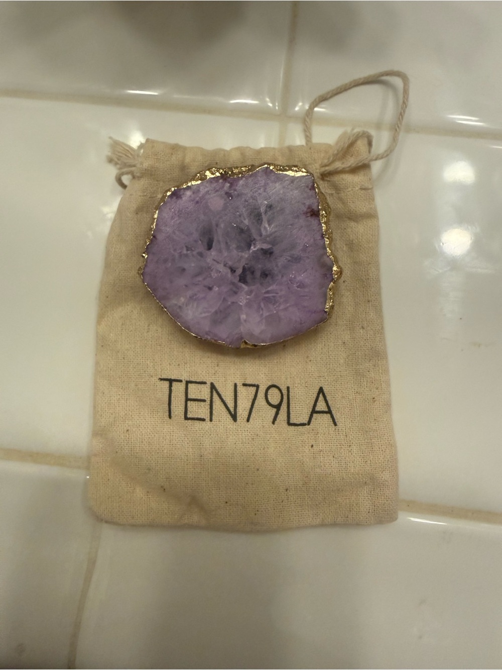Popsocket - TEN79LA Purple Amethyst Geode Slice with Gold Edge